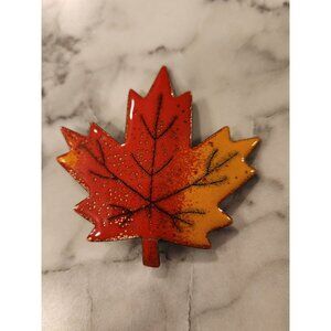 Vintage Jules Perrier Enamel Maple Leaf Brooch Pin Signed Quebec